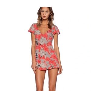 For Love and Lemons Mai Tai Romper in Red Orchid Print
